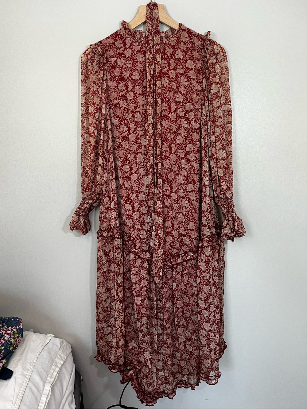 NWT Saints and Secrets Floral Boho Prairie Long Sleeve Midi Dress in Wine XS